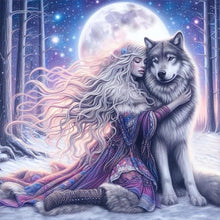 Load image into Gallery viewer, Wolf And Woman-Full Round Diamond Painting-50x50cm
