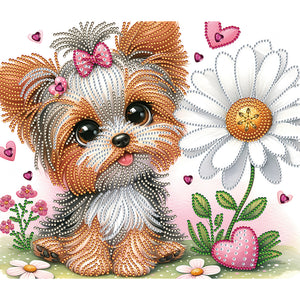 Flower Yorkshire Terrier-Partial Special Diamond Painting-35x30cm