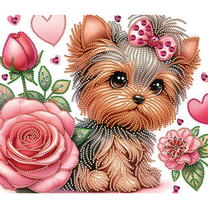 Flower Yorkshire Terrier-Partial Special Diamond Painting-35x30cm