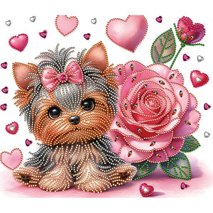 Flower Yorkshire Terrier-Partial Special Diamond Painting-35x30cm