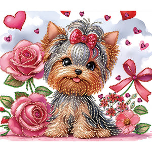 Flower Yorkshire Terrier-Partial Special Diamond Painting-35x30cm