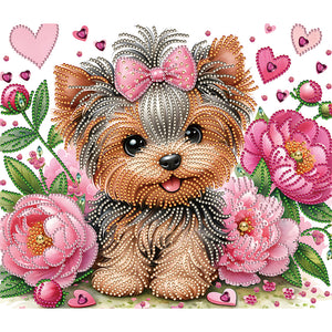 Flower Yorkshire Terrier-Partial Special Diamond Painting-35x30cm