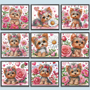 Flower Yorkshire Terrier-Partial Special Diamond Painting-35x30cm