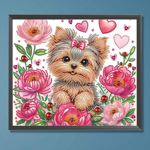 Flower Yorkshire Terrier-Partial Special Diamond Painting-35x30cm