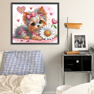 Flower Yorkshire Terrier-Partial Special Diamond Painting-35x30cm