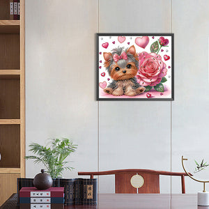 Flower Yorkshire Terrier-Partial Special Diamond Painting-35x30cm