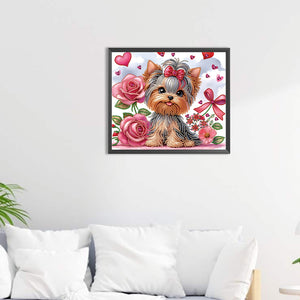 Flower Yorkshire Terrier-Partial Special Diamond Painting-35x30cm