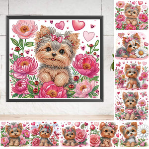 Flower Yorkshire Terrier-Partial Special Diamond Painting-35x30cm