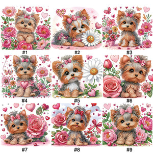 Flower Yorkshire Terrier-Partial Special Diamond Painting-35x30cm