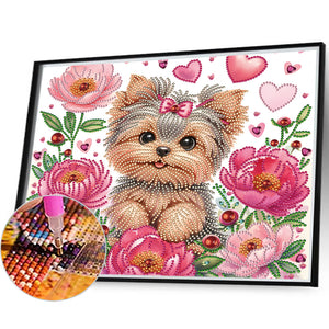 Flower Yorkshire Terrier-Partial Special Diamond Painting-35x30cm