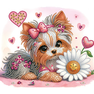 Flower Yorkshire Terrier-Partial Special Diamond Painting-35x30cm