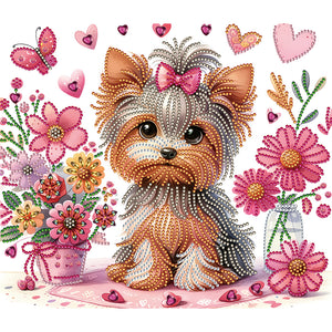 Flower Yorkshire Terrier-Partial Special Diamond Painting-35x30cm