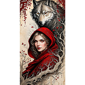 Wolf Girl-Full Round Diamond Painting-40x75cm-Large Size