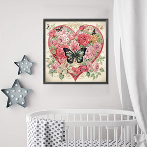 Love Butterfly Rose-Partial Special Diamond Painting-30x30cm