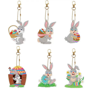 5pcs Easter Rabbit Double-Sided Drill Keychains