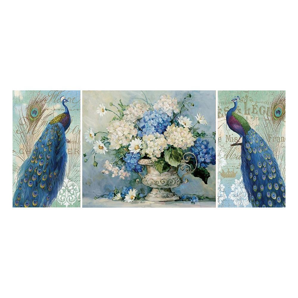 3-pictures Peacock - Full Drill Diamond Painting - 90x40cm