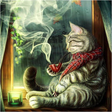 Load image into Gallery viewer, Smoking Cat - Full Drill Diamond Painting
