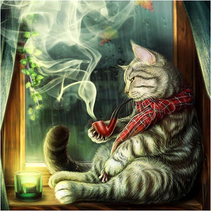 Smoking Cat - Full Drill Diamond Painting