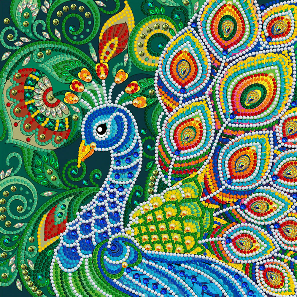 Peacock-Partial Special Luminous Diamond Painting-30x30cm