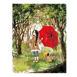 Red Umbrella Girl-11CT Stamped 3 Strands Cross Stitch-53x72cm