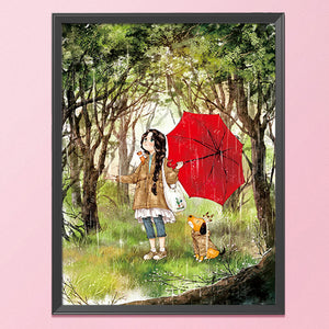 Red Umbrella Girl-11CT Stamped 3 Strands Cross Stitch-53x72cm