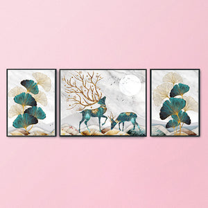 Deer Triptych-11CT Stamped 3 Strands Cross Stitch-194x96cm