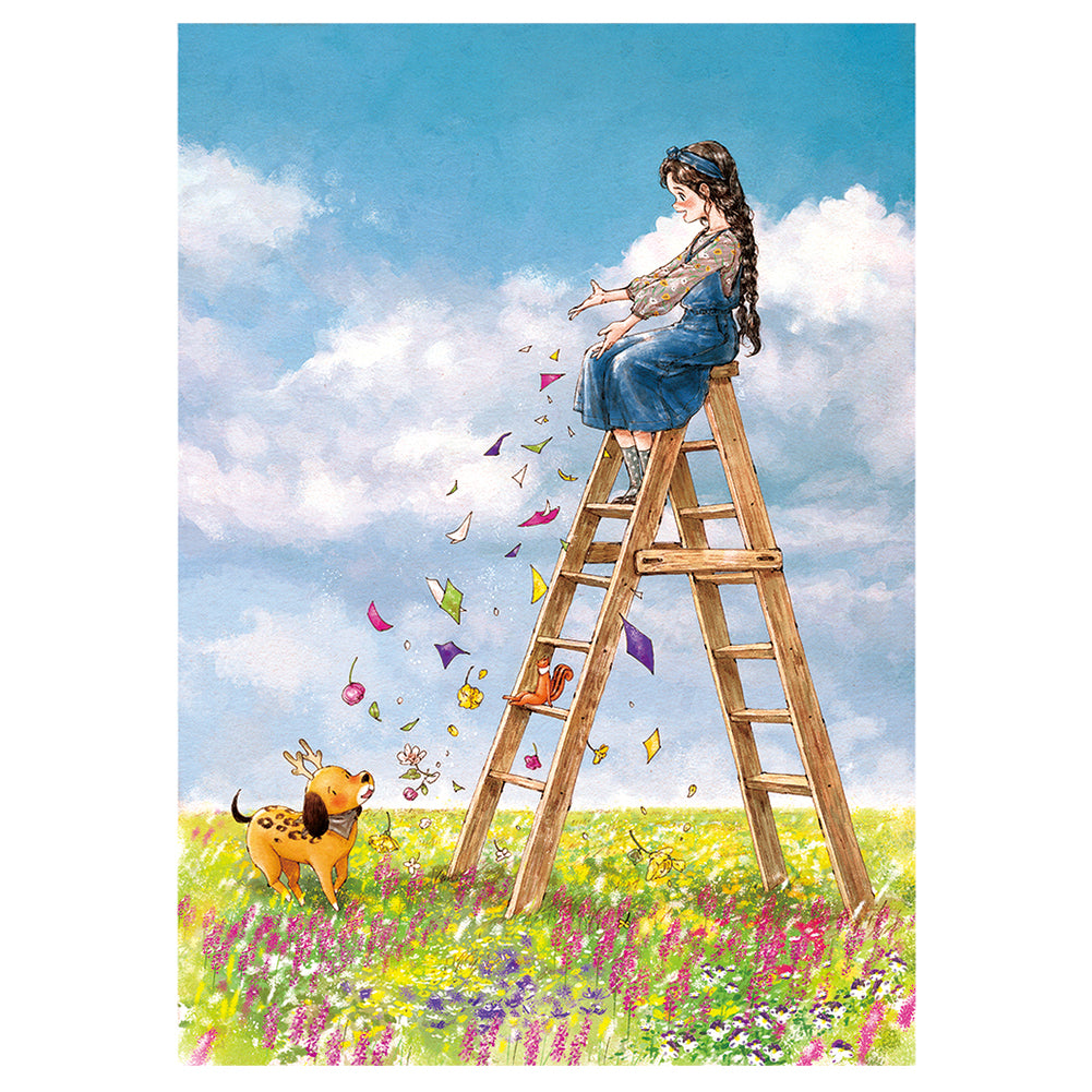 Flower Ladder Girl-11CT Stamped 3 Strands Cross Stitch-53x72cm