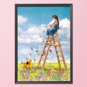 Flower Ladder Girl-11CT Stamped 3 Strands Cross Stitch-53x72cm