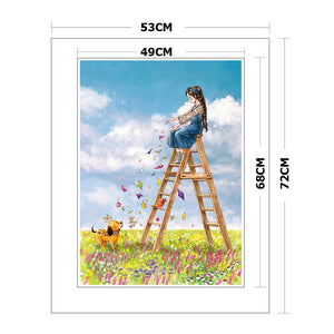 Flower Ladder Girl-11CT Stamped 3 Strands Cross Stitch-53x72cm