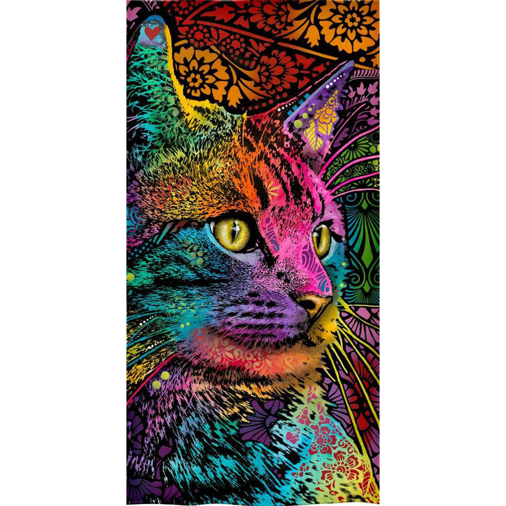 Abstract Colored Cat-Full Drill Diamond Painting-40x80cm