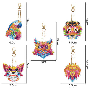 5pcs Animal Tiger Double Sided Keychain