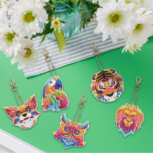 5pcs Animal Tiger Double Sided Keychain