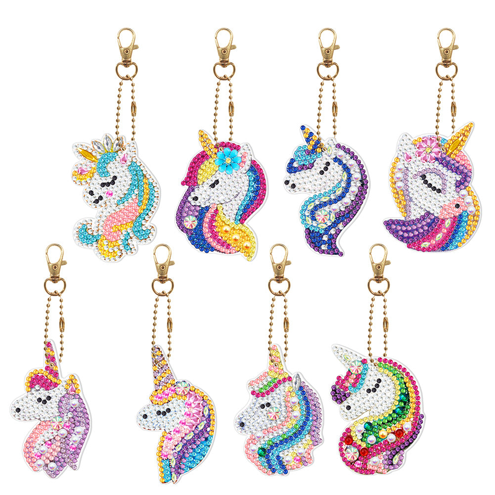 8pcs Rainbow Horse Double Sided Keychain