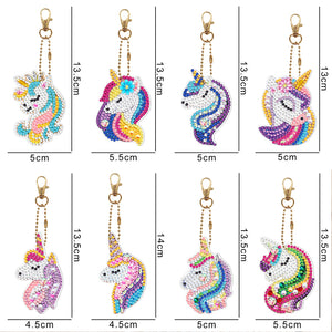 8pcs Rainbow Horse Double Sided Keychain