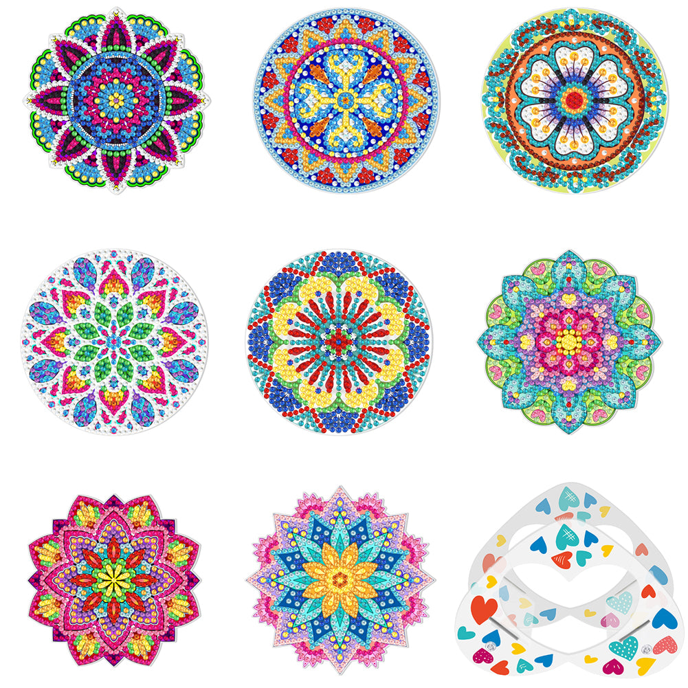 8pcs/set +1 storage rack-Mandala-Acrylic Diamond Coaster