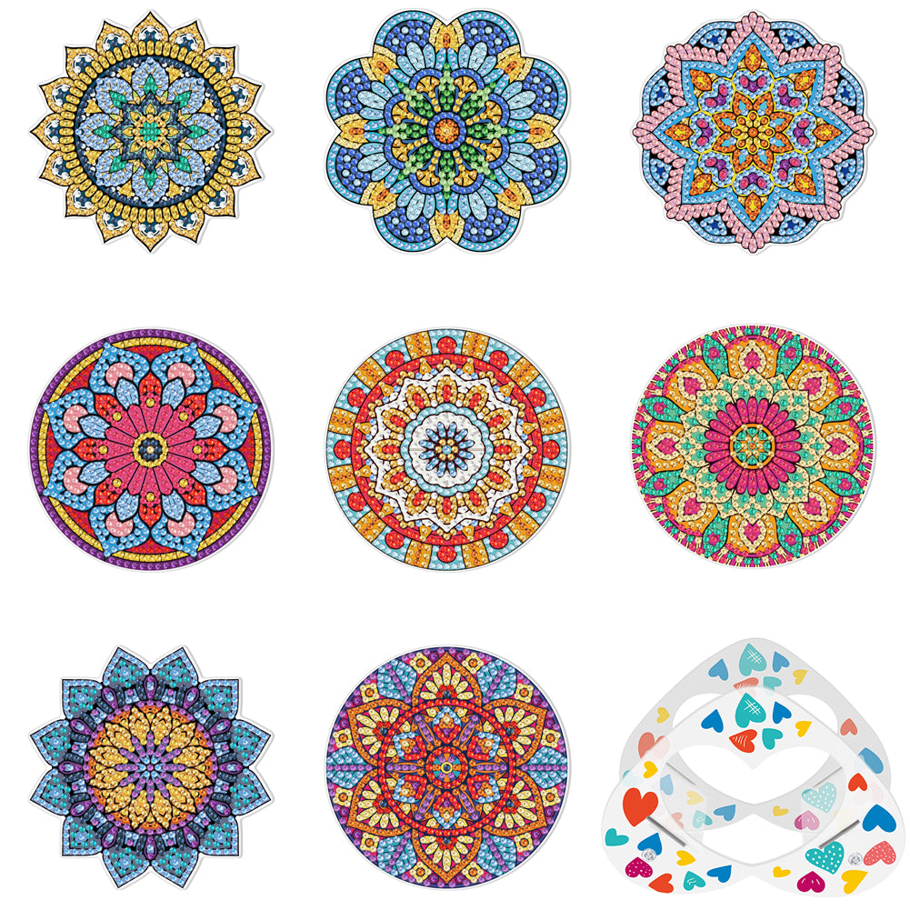 8pcs/set +1 storage rack-Mandala-Acrylic Diamond Coaster