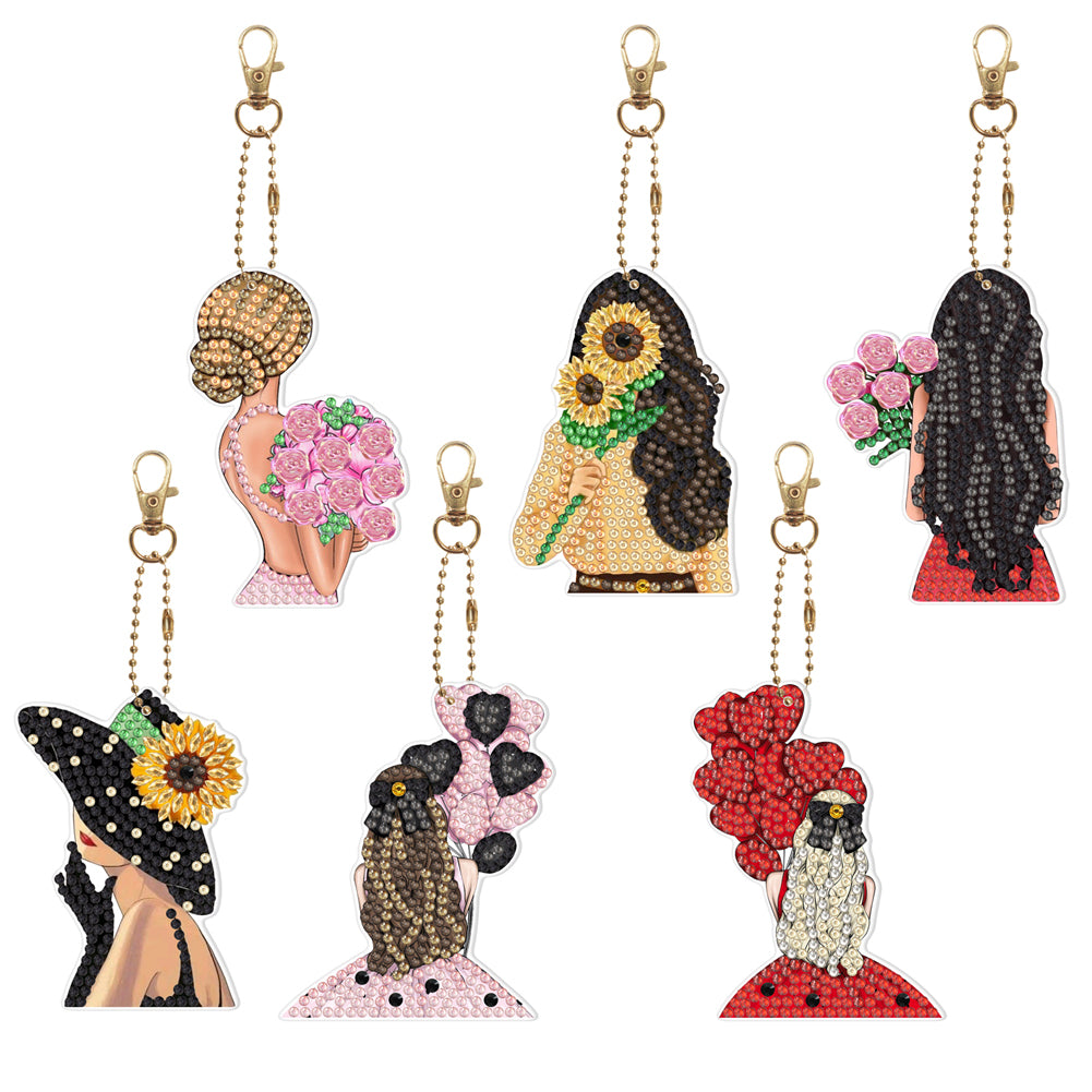 6pcs Beauty Double Sided Keychain