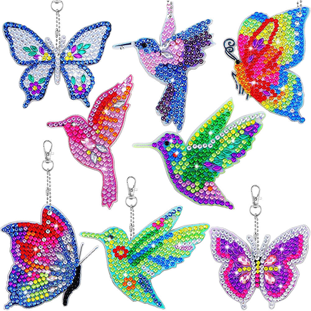 8pc Hummingbird and Butterfly Double-Sides Keychain