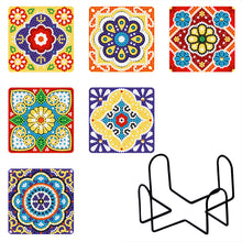 Load image into Gallery viewer, 6pcs/set +1 storage rack-Mandala-Wooden Diamond Coaster
