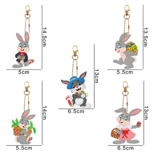 5pcs Easter Rabbit Double-Sided Drill Keychains