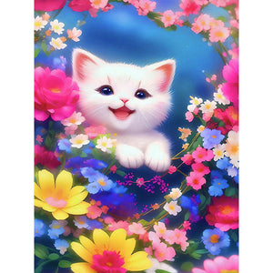 Flower Cat-Full Round Diamond Painting-30x40cm