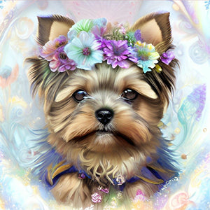 Flower Dog-Full Round Diamond Painting-30x30cm