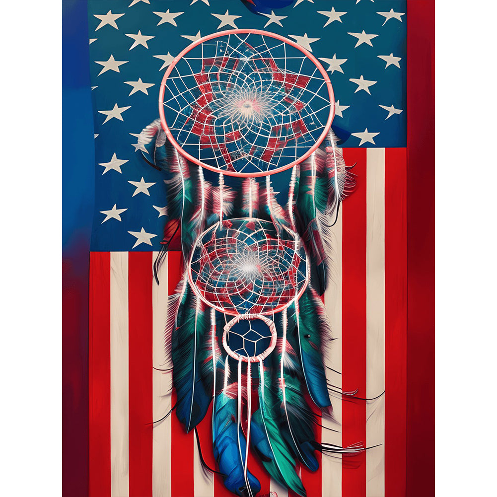 US Flag Dreamcatcher-Full Round Diamond Painting-30x40cm