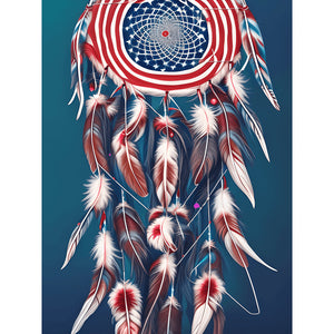 US Flag Dreamcatcher-Full Round Diamond Painting-30x40cm