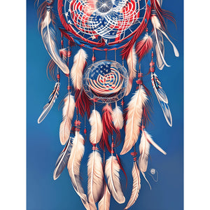 US Flag Dreamcatcher-Full Round Diamond Painting-30x40cm