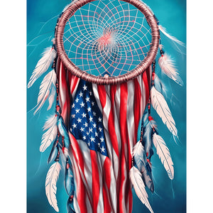 US Flag Dreamcatcher-Full Round Diamond Painting-30x40cm