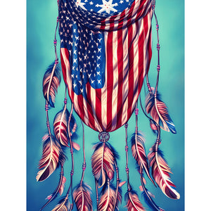 US Flag Dreamcatcher-Full Round Diamond Painting-30x40cm