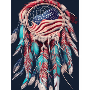 US Flag Dreamcatcher-Full Round Diamond Painting-30x40cm