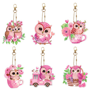 6pcs/Set-Lady/Dragon/Owl-Double Side Drill-Diamond Keychain