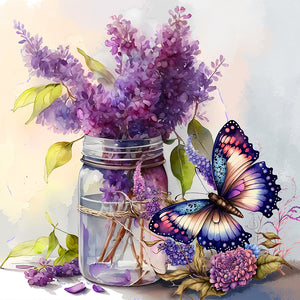 Lavender Butterfly-Full Round Diamond Painting-30x30cm